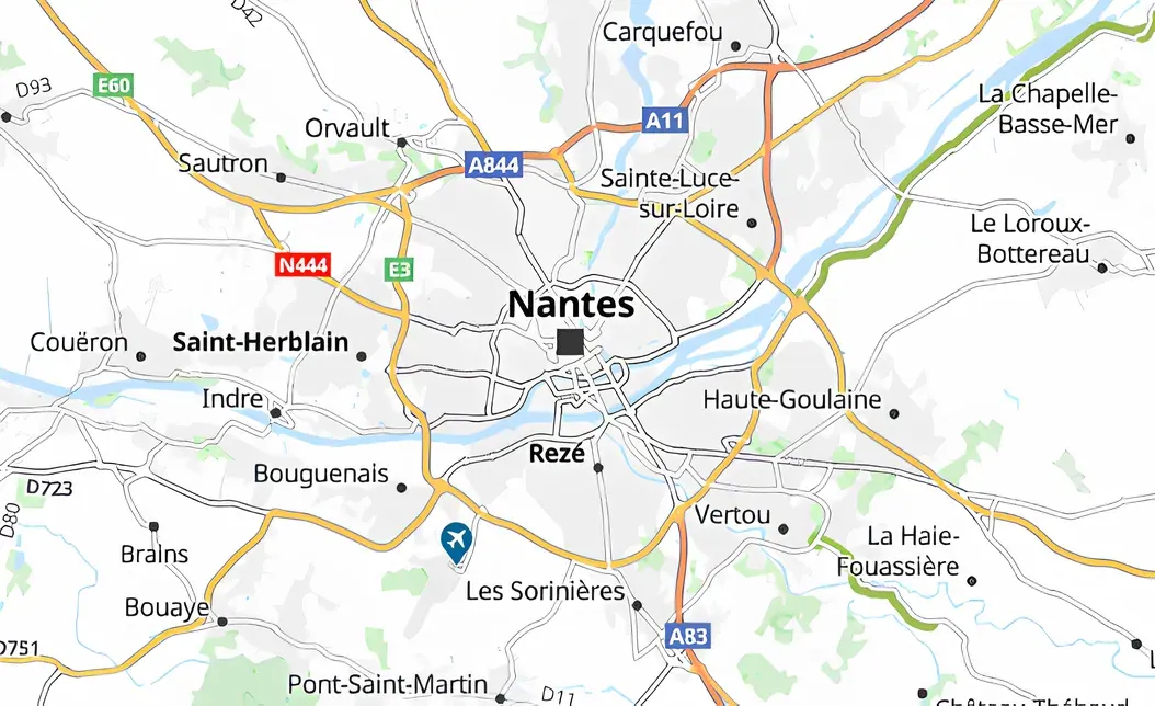 Carte de Nantes et de son agglomération : le secteur d'intervention de HomeBusters